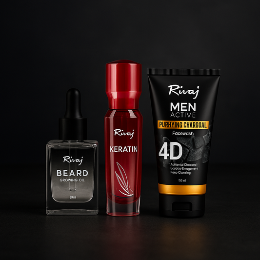 Rivaj Men’s Night Care Bundle – Beard, Hair & Skin Essentials (3-in-1 Set)
